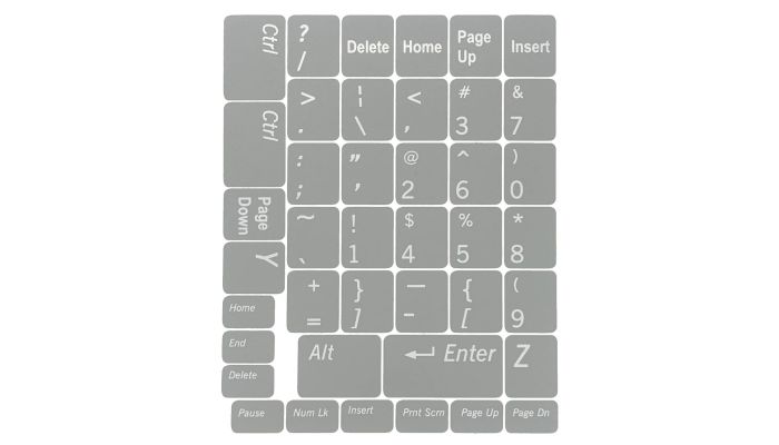 N48 Klavye Etiketleri - Açık Gri Arka Plan - Orta Boy Set - 12,5mm x 10,5mm