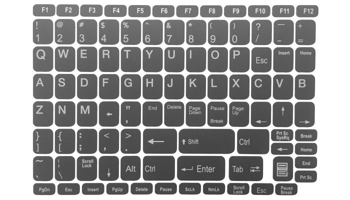 N50 Klavye Etiketleri - Koyu gri arka plan - büyük set - 12,5mm x 0,5mm